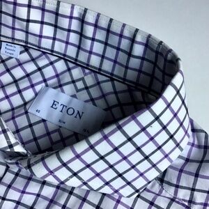 ETON  slim, purple &  blue checks spread collar cotton  shirt Sz  15 3/4 ~40